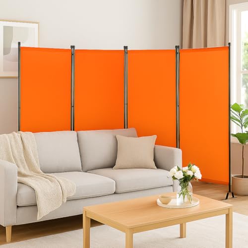 Proman Products - Galaxy 4 Panel Section Privacy Folding Screen Divider, Water Repellent Fabric Room Divider with Black Powder Coated Metal Frame for Indoors or Outdoors (Orange) - color: Orange, size: 4 Panel