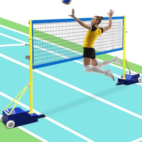 Portable Volleyball & Badminton Poles, Volleyball Poles for Backyard, 5ft-6.8ft Adjustable Height, Heavy Duty Volleyball Nets with Base for Indoor Outdoor Grass School Volleyballs Court