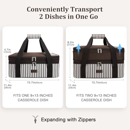 Expandable Casserole Carrier Bag - Double Decker Food Bag, Insulated Casserole Carrier for Hot or Cold Food, Lasagna Holder Tote for Picnics,Beaches,Traveling or Gifts - color: Brown