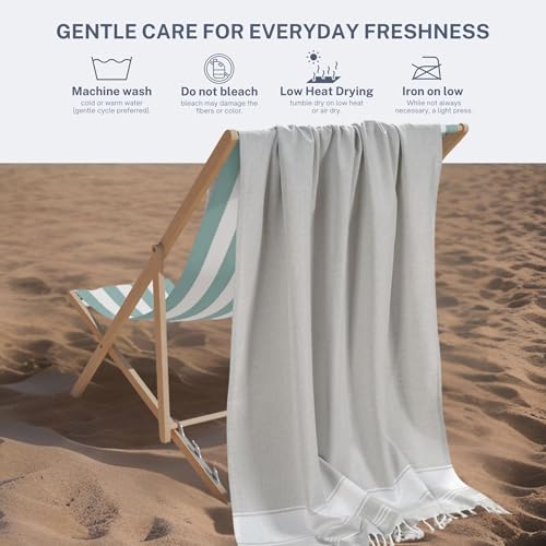 Cotton Turkish Beach Towel with Towels Oversized 36"x72" Pool Absorbent Extra Large Quick Dry Sand Travel Towel (Light Grey, 2 Pack) - color: Light Grey, size: 2 Pack