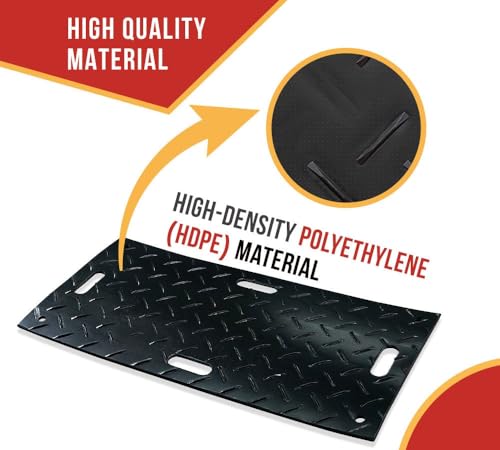 Mytee Products 2' x 4' Ground Protection Mats w/Double Sided Diamond Plated Tread Design - High Density Polyethylene Mat, Easily Supports 20 Ton Loads on Lawns, Dirt, and Any Other Areas - size: 1 - Pack