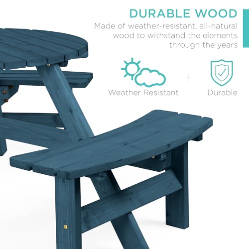 Best Choice Products 6-Person Circular Outdoor Wooden Picnic Table for Patio, Backyard, Garden, DIY w/ 3 Built-in Benches, 500lb Capacity - Harbor Blue - color: Harbor Blue