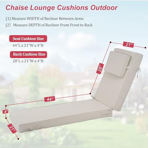 Chaise Lounge Cushions Outdoor 72x21x4 Inch, Patio Lounger Chair Cushion with Removable Cover, Fade Resistant Replacement Pad for Outdoor Furniture (Beige, 72x21x4 inch) - color: Beige