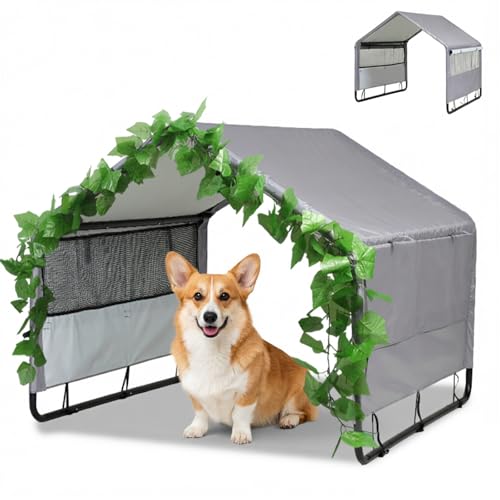 Outdoor Dog Shade Tent for Small Dogs 25.6" D x 29.5" W x 25.6" H, Outside Sun Rain Waterproof Canopy, Pet Dog Shelter with Breathable Mesh Windows for Small Animals and Livestock, Grey