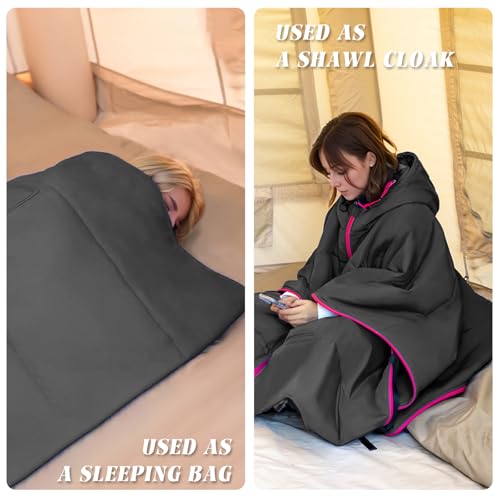 Camping Blanket Poncho, Large Wearable Blankets, 75 x 55 inch Cape, Windproof & Water-Repellent, Portable & Warm, for Outdoor, Sports, Travel, Car - color: Dark Grey