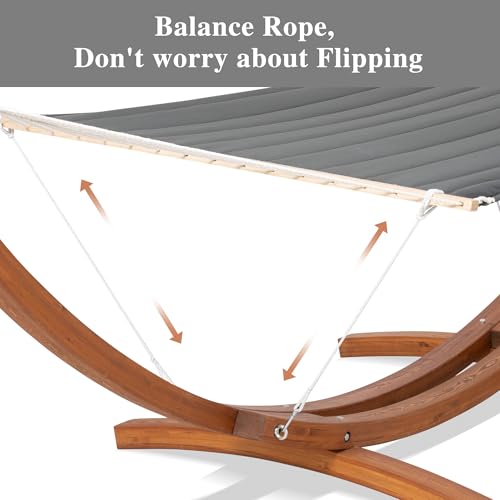 SUNCREAT Hammocks Double Hammock with Wooden Stand Included, Outdoor Hammocks for Outside, 475 lbs Capacity, Dark Gray - color: 04-dark Gray