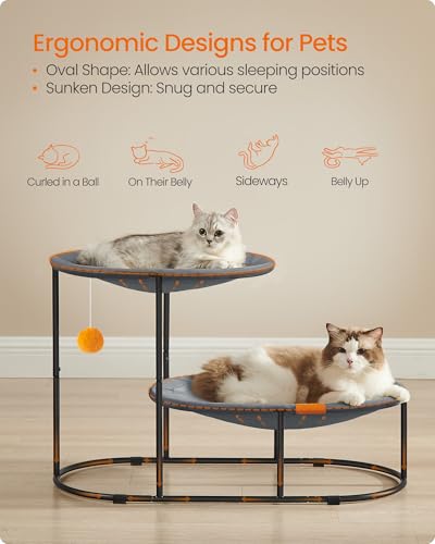 Feandrea 2-Tier Elevated Cat Hammock Bed, Breathable Furniture for Multi-Cat Households Indoor and Outdoor, with Removable Washable Mesh, Steel Frame, for Summer, Dove Gray UPCB012G01 - size: 32.6"l X 16.5"w X 20.9"h, style: 2 Tiers