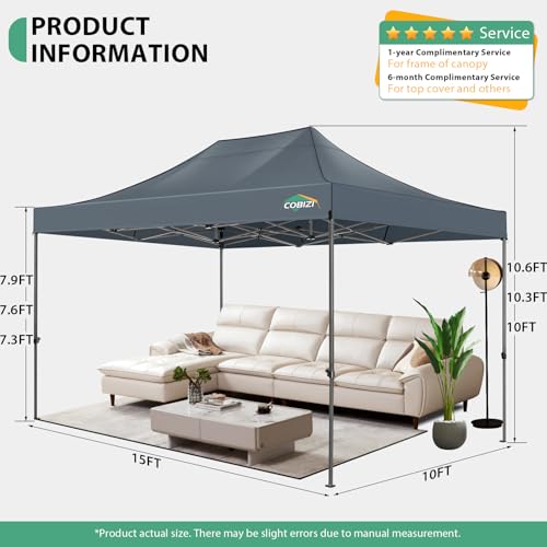 COBIZI 10x15 Heavy Duty Pop Up Canopy Tent with 4 Sidewalls Thicken Frame, Commercial Easy Up Outdoor Wedding Party Tents, All Season Waterproof Windproof with Stakes Sandbags Ropes Bag, Gray - color: Gray, size: 10x15