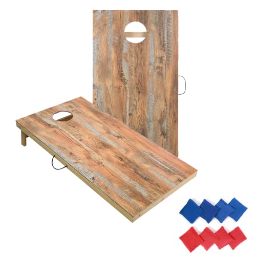 Solid Wood Premium Corn Hole Outdoor Game Set, 2 Regulation and Waterproof Cornhole Game Boards, with 8 Toss Bags, Perfect for Outdoor Indoor - style: Camphorwood Printed