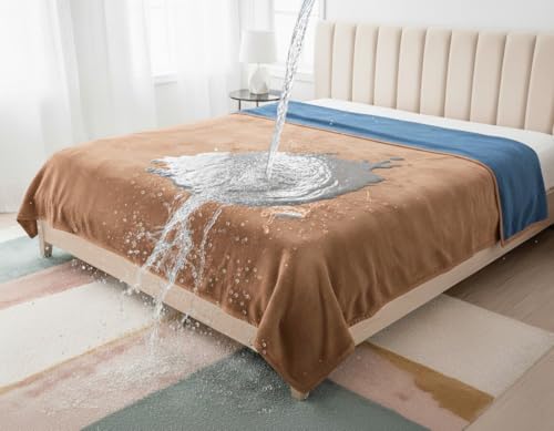 King Size Waterproof Blanket – Spill-Proof, Water-Resistant Flannel Blanket for Bed, Couch, Kids & Pets Protection, Reversible Cozy Design (Velvet Brown & Twilight Blue, 90x108) - color: Velvet Brown & Twilight Blue, size: King
