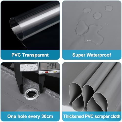 Clear Vinyl Curtains for Patio Enclosure, 23oz Heavy Duty Waterproof Anti-UV and Tear-Resistant Tarpaulin with Grommets, Weatherproof Panels for Porch, Pergola, Gazebo, Balcony, Outdoor - color: Gray, size: 8'H X 8'W