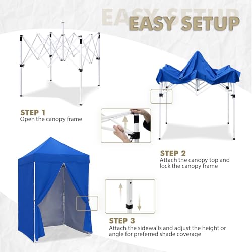 EAGLE PEAK 5x5 Instant Canopy with 4-Side Wall Panels, Small Pop up Portable Canopy Tent with Carry Bag, Light Weight Sun Shelter for Sports, Camping and Beach, Blue - color: Blue