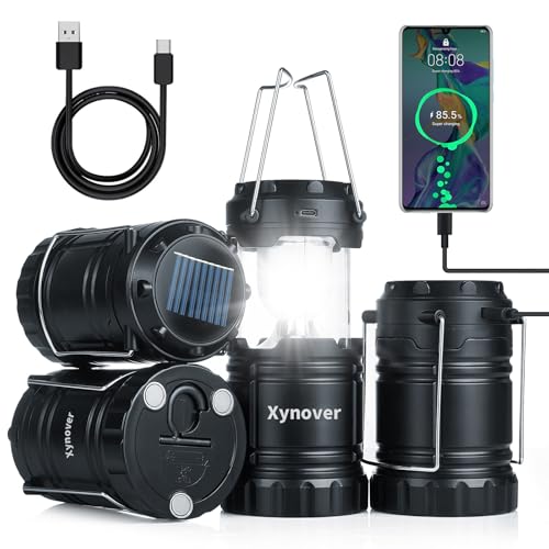 4-Pack Solar Camping Lanterns,Rechargeable LED with USB/Solar/AA Battery,Magnetic Base,Hanging Hook,Collapsible, Waterproof for Emergency, Hiking,Hurricane,Campsites,Lanterns for Power Outages - style: 3 in 1 Lanterns（4-Pack）