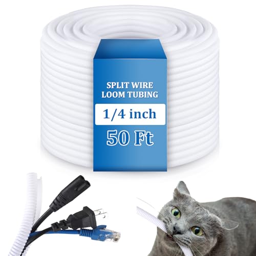 Kanayu Split Wire Loom Tubing Flame Retardant Wire Covering High Temperature Cable Sleeves Split Protector Cable Conduit for Industrial Electrical Automotive Marine(1/4''-50 ft,White) - color: White, size: 1/4''-50 Ft