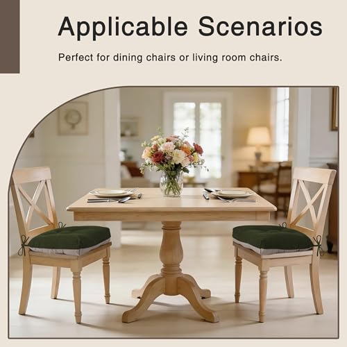 OVOV Dining Chair Cushions Set of 2 Soft Non-Slip Kitchen Chair Pads Tufted Seat Cushion with Ties for Kitchen Dining Room(18" x 16.5" x 3" Dark Green) - color: Dark Green