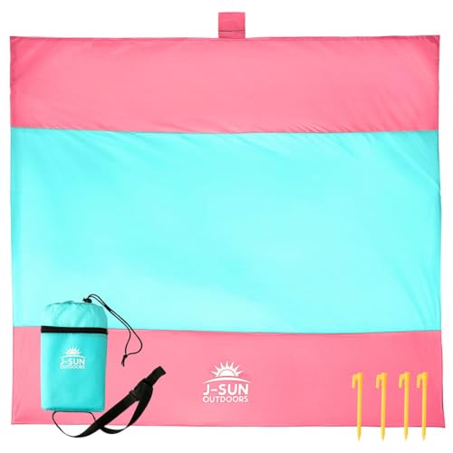 Beach Blanket Sandproof Waterproof, Extra Large Beach Mat, Oversized & Compact Sand Free, Quick Dry Beach Essentials for Vacation, Cruise, Picnic & Camping with Stakes & Extra Zippered Pockets