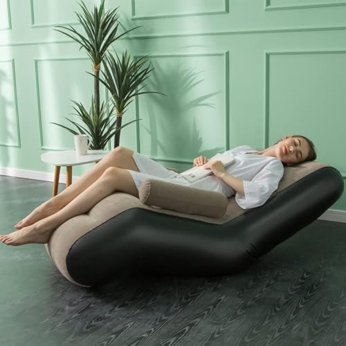 Inflatable Couch Chair with Air Pump, Foldable Blow Up Lounge Chair with Handrails for Bedroom and Living Room, Indoor Outdoor(Brown) - color: Brown