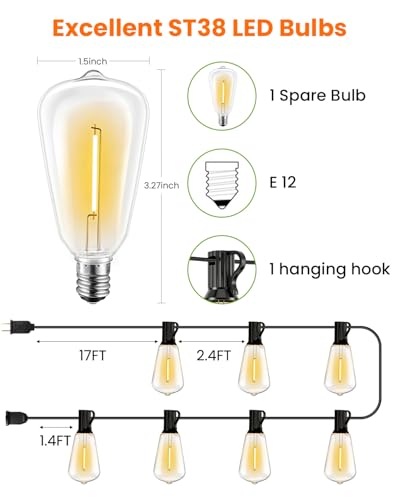 VOLIVO 100FT Outdoor String Lights for Patio, Waterproof Hanging Lights with 35+1 Shatterproof ST38 Edison Bulbs, Dimmable & Connectable Outside String Light for Backyard, Deck, Porch, Balcony - size: 100FT(35 Bulbs)