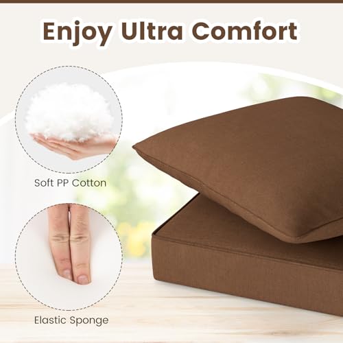 Giantex Patio Cushion Set, Outdoor Chair Seat Pads w/Non-Slip Rope Belts, Detachable Patio Furniture Cushions, Thick Seat Cushion & Back Cushion for Living Room Floor Sofa Patio Garden Chair (Brown) - color: Brown