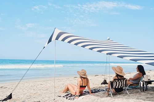 Neso Portable Beach Tent Sun Shelter - Lightweight Beach Shade Canopy - Easy Setup for Family Outings - Patented Reinforced Corners - UPF 50+ Sun Protection - color: Black/White Stripes