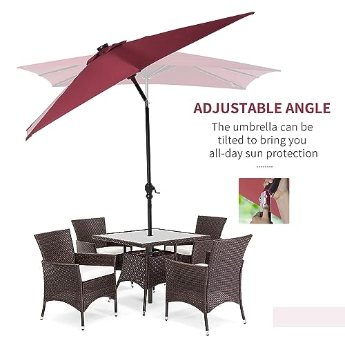 Outsunny 9' x 7' Solar Umbrella, LED Lighted Patio Umbrella for Table or Base with Tilt & Crank, Outdoor Umbrella for Garden, Deck, Backyard, Pool, Beach - color: Red