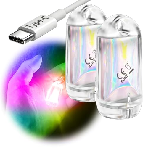 USB Mini LED Lantern, 2 Pack Waterproof EDC Keychain LED Flashlight for Camping, Type-C Rechargeable Battery Small Stick Lamp Puck Dog Collar Torch Light (7-Color Automatic Flashing) - color: 7-Color Automatic Flashing