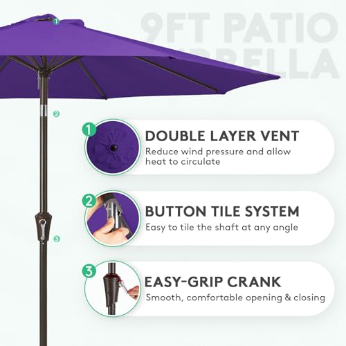 JEAREY 9FT Outdoor Patio Umbrella Outdoor Table Umbrella with Push Button Tilt and Crank, Market Umbrella 8 Sturdy Ribs UV Protection Waterproof for Garden, Deck, Backyard, Pool (Dark Purple) - color: Dark Purple