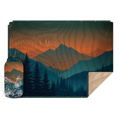 Outdoor Camping Blanket - Puffy Camping Blanket Packable,Sherpa Fleece Warm Blanket for Camping, Outdoors, Travel, Stadium, Festivals, Beach, Hammock 56"x 78" Machine Washable, DWR, Lightweight - color: Amber Dawn Hues, size: 78 x 56 inches