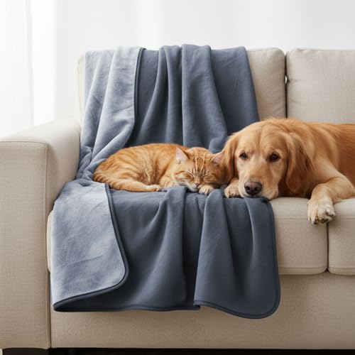 Tisancy Waterproof Blanket for Bed Couch Sofa, 40''x60'' Reversible & Washable, Fleece and Flannel Waterproof Mat, Water Resistant Bed Cover, Leakproof Mattress Protector(Gray/White) - color: Dark Gray and Light Gray, size: Throw Size S(40'' X 60'')