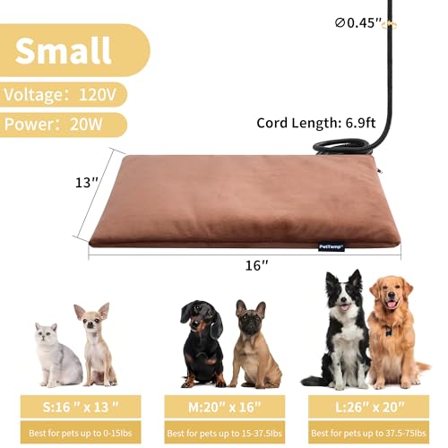 Pet Heating Pad for Cats Dogs Indoor & Sheltered Outdoor Waterproof Heated Cat Bed Heated Dog Bed Chew Resistant Cord Constant Temperature Brown 16 x 13 Inch - color: Brown, size: Small: 16" x 13" x 1.3"