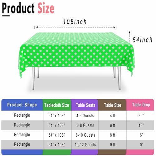 2 Pack Green Polka Dot Tablecloth,Green and White Tablecloths Disposable Plastic Rectangular Picnic Table Cover,Suitable for Rectangular Tables(54 x 108 Inches) - color: Polka Dot Green, size: 54" x 108" Rectangular (2 Pack)