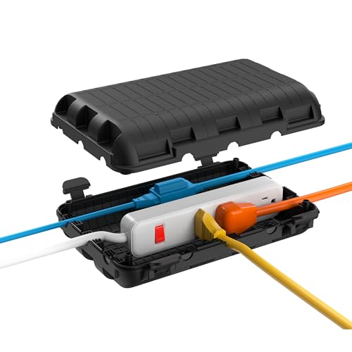 Outdoor Electrical Box(9.05x6.61x2.67inch), IP54 Waterproof Extension Cord Cover 9 Cable Entry Ports Connection Hider Box Safety Protector, Protect Plug, Holiday Light, Timer,and Power Strip, Black - color: Black