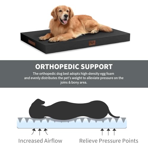Outdoor Dog Bed for Small Dogs & Cats, Waterproof Dog Crate Mat Orthopedic Egg Crate Foam with Washable Removable Oxford Cover, Black - color: Black, size: 23.0"L x 17.0"W x 2.5"Th