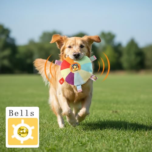 Soft Frisbee for Dogs, 4 Pack Dog Frisbee with Built-in Bell, Odor-Free Breathable Fetch Toy for Outdoor Play, 5.9in Diameter, for Medium and Large Breeds