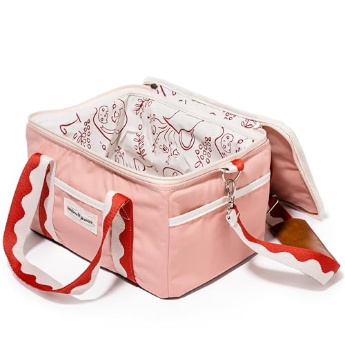 Business & Pleasure Co. Premium Cooler Bag - 14L Vintage Lunch Bag for Beach Days & Picnics - Insulated Leakproof Lining - Rivie Pink - color: Rivie Pink