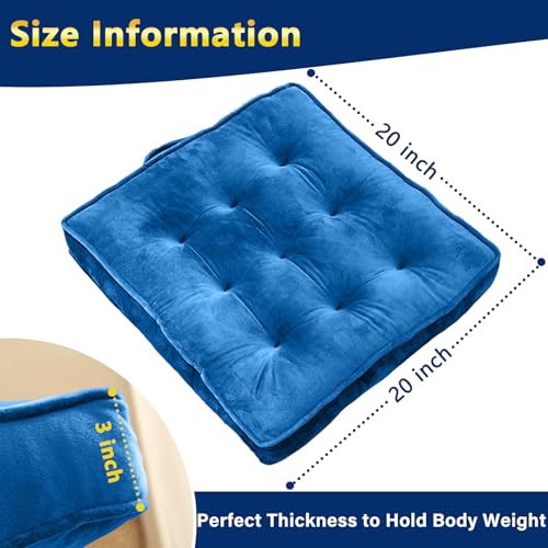 1 MIDDLE ONE Floor Pillow Set of 2, Memory Foam Meditation Cushion, Floor Cushions for Adults Sitting, Large Square Seat Cushions for Yoga, Couch, Sofa, Kids, Living Room, 20x20 Inch (Navy Blue) - color: Navy Blue, size: 20x20 Inch(Pack of 2)