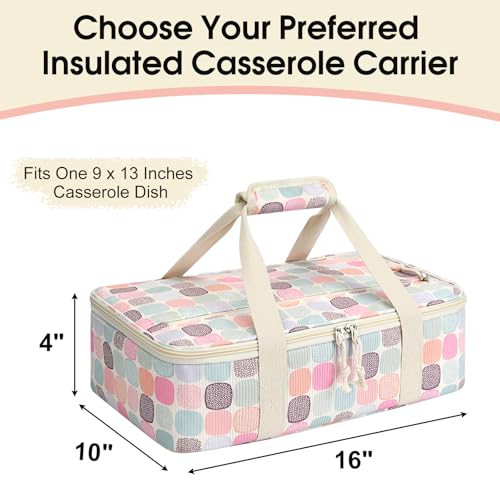 Corduroy Casserole Carrier, Insulated Lasagna Lugger for Hot/Cold Food, Fits 9" x 13" Baking Dish, Thermal Lunch Tote for Potluck & Picnic -Corduroy Colored Grid - color: Corduroy Colored Grid, size: 16x10x4 in