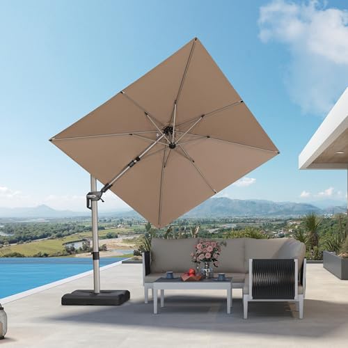 PURPLE LEAF 8' X 8' Left-right Tilting Patio Umbrella Outdoor Swivel Cantilever Umbrella Aluminum Offset Umbrella with Champagne Frame and 360-degree Rotation for Garden Deck Pool, Taupe - color: Taupe, size: 8' x 8'(Tilt)