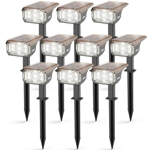 LEREKAM Solar Spot Lights,IP65 Waterproof 40 LED's Landscape Spotlights,3 Modes Outdoor Garden Lights, 360 Adjustable Lighting Angle, Solar Powered Wall Lights for Yard Porch 10 Pack - color: Cool White, size: 10 Pack