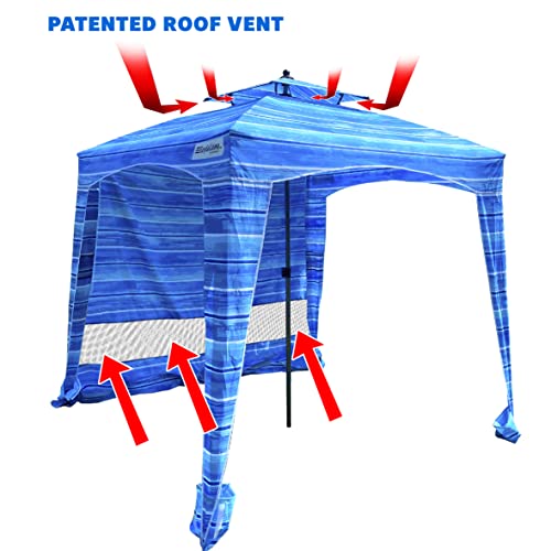 Beach Cabana Canopy Shelter – Sun Shade Tent – 6’ X 6’ - UPF 50+ - Waterproof - Easy Setup – 2 Layer Wind Vent Umbrella – 6 Ft X 6 Ft – BONUS sidewall – Beach, Lake, Park for Family - 2 to 4 People