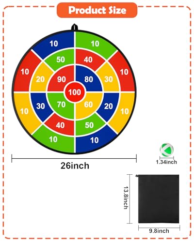 Kids Dart Board 26" Large with 20 Sticky Balls, Foldable Double-Sided Indoor Outdoor Sport Party Play Game Toys, Birthday Gift for Boys and Girls Ages 4 5 6 7 8 9 10 11 12 - size: D-21