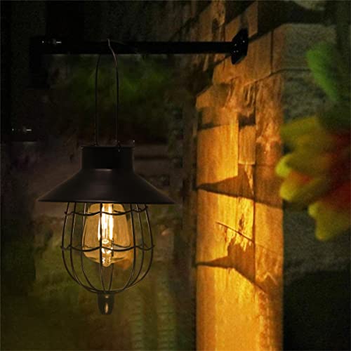 YAKii 2 Pack Solar Lantern Hanging Waterproof Outdoor Metal Solar Lamp with Warm White Light Decorate for Yard Garden Pathway Patio Porch Decor (Black) - style: Black-2pack