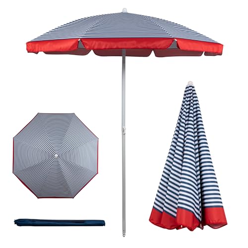 PICNIC TIME 5.5 Ft Portable Beach Umbrella, Lightweight UV Protection Sunshade with Tilt Pole & Carry Bag, Outdoor Canopy Umbrella for Beach, Sand, Pool, Patio, Camping, Travel, or Backyard Shade, (Blue Pinstripe Pattern) - color: Blue Pinstripe Pattern