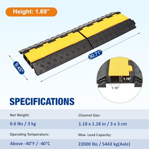 CXRCY Cable Ramp 2 Pack 2 Channel 22000lbs Axle Capacity Floor Cable Cord Protector, Black & Yellow Speed Bumps Hose Protector Ramps for Wire/Hose/Pipe Hider Driveway &Outdoor 30.7L x 9.45W x 1.69H in - size: 2 Pack 2 Channel