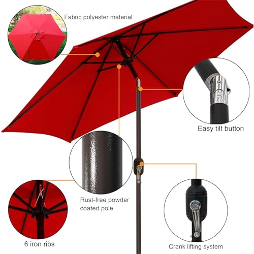 Blissun 7.5 ft Patio Umbrella, Yard Umbrella, Outdoor Market Umbrella with Push Button Tilt Crank (Red) - color: Red