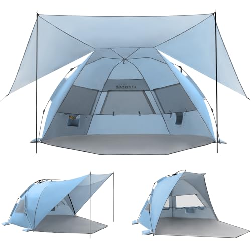 Elegear CumbreX™ Beach Tent with 360° Removable Canopy, 4-6 Person Pop Up Sun Shade Shelter, UPF 50+ Automated Installation Double Silver Coating Portable Lightweight Beach Cabana for Beach/Outdoor - color: Sky Blue
