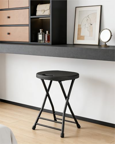 Folding Stool, 18 Inch Foldable Stool with Handle & Steel Frame, Folding Bar Stools, 500lbs Sturdy Foldable Lightweight Metal Chair for Camping, Indoor and Outdoor, Black - color: Black, size: Pack of 1