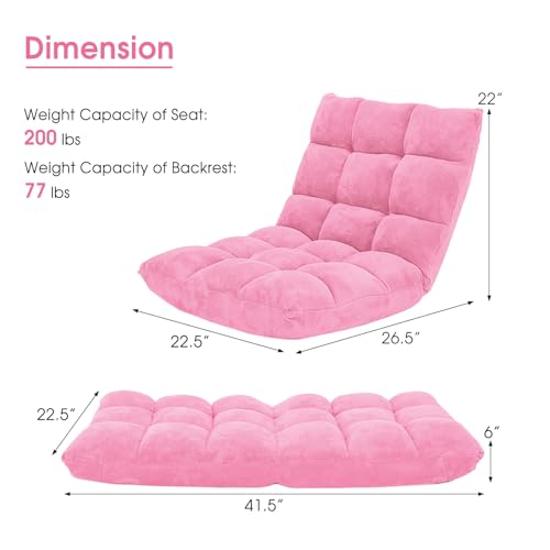 Giantex Floor Chair with Back Support, Folding Sofa Chair with 14 Adjustable Position, Padded Sleeper Bed, Couch Recliner, Floor Gaming Chair, Meditation Chair, Gaming Floor Chairs for Adults(Pink) - color: Pink, size: 26.5"x22.5"x22"