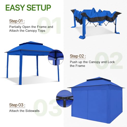 COOS BAY 11x11 Pop Up Gazebo with 4 Sidewalls, Instant Outdoor Canopy Tent with UPF 50+ UV Protection, Water Resistant Shelter with Carry Bag, Stakes & Ropes, Blue - color: Blue