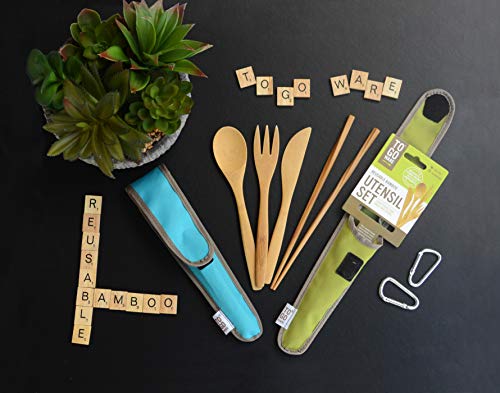 To Go Ware To Go Ware Reusable Bamboo Travel Utensils with Carrying Case & Carabiner Clip | Bamboo Utensils | Eco Friendly - color: Indigo